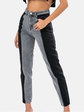 Adika Two-Tone Black & Gray High-Rise Jeans size S
